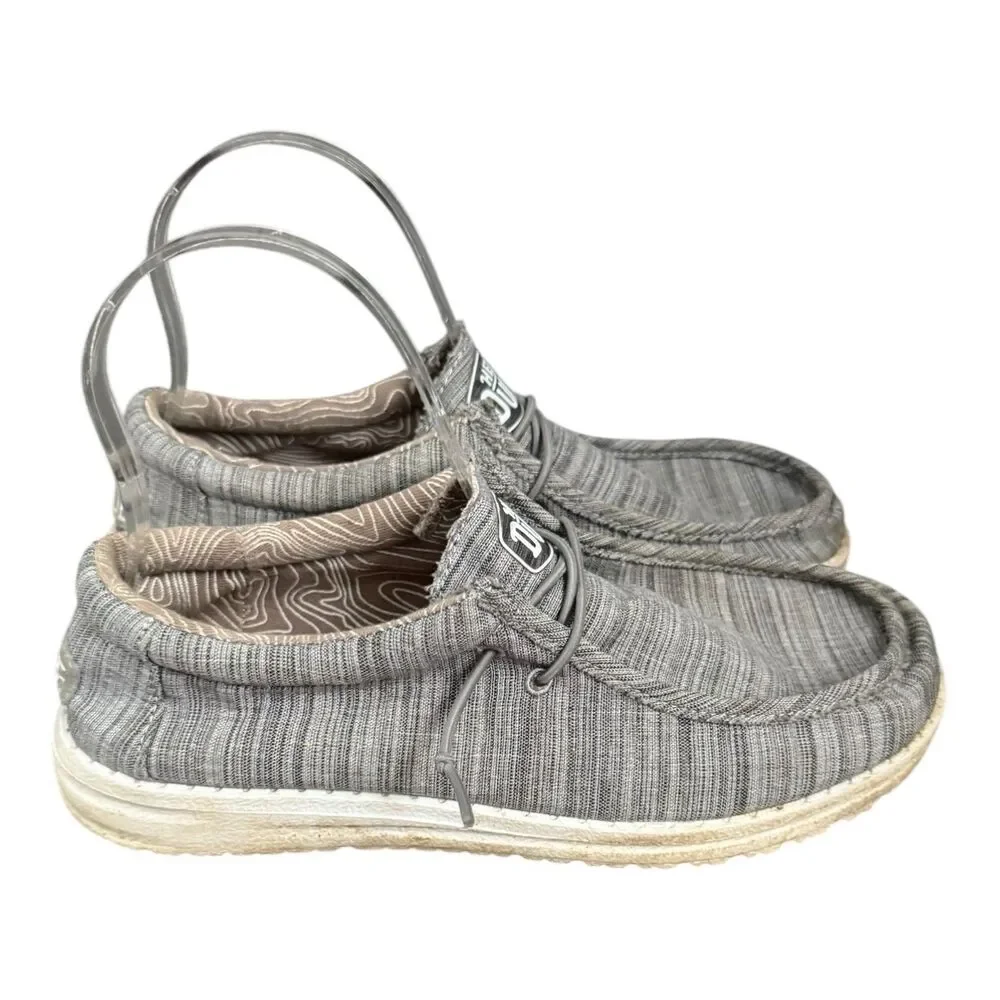 Hey Dude Wally Youth Y6/L7 Gray Linen Stone Children’s Slip On Loafers Casual